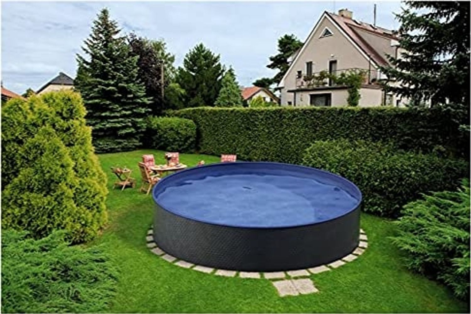 Rundpool 350x90 cm , Stahlwandbecken-Set, Schwimmenpool Anthrazit, Swimmingpool Bild 1