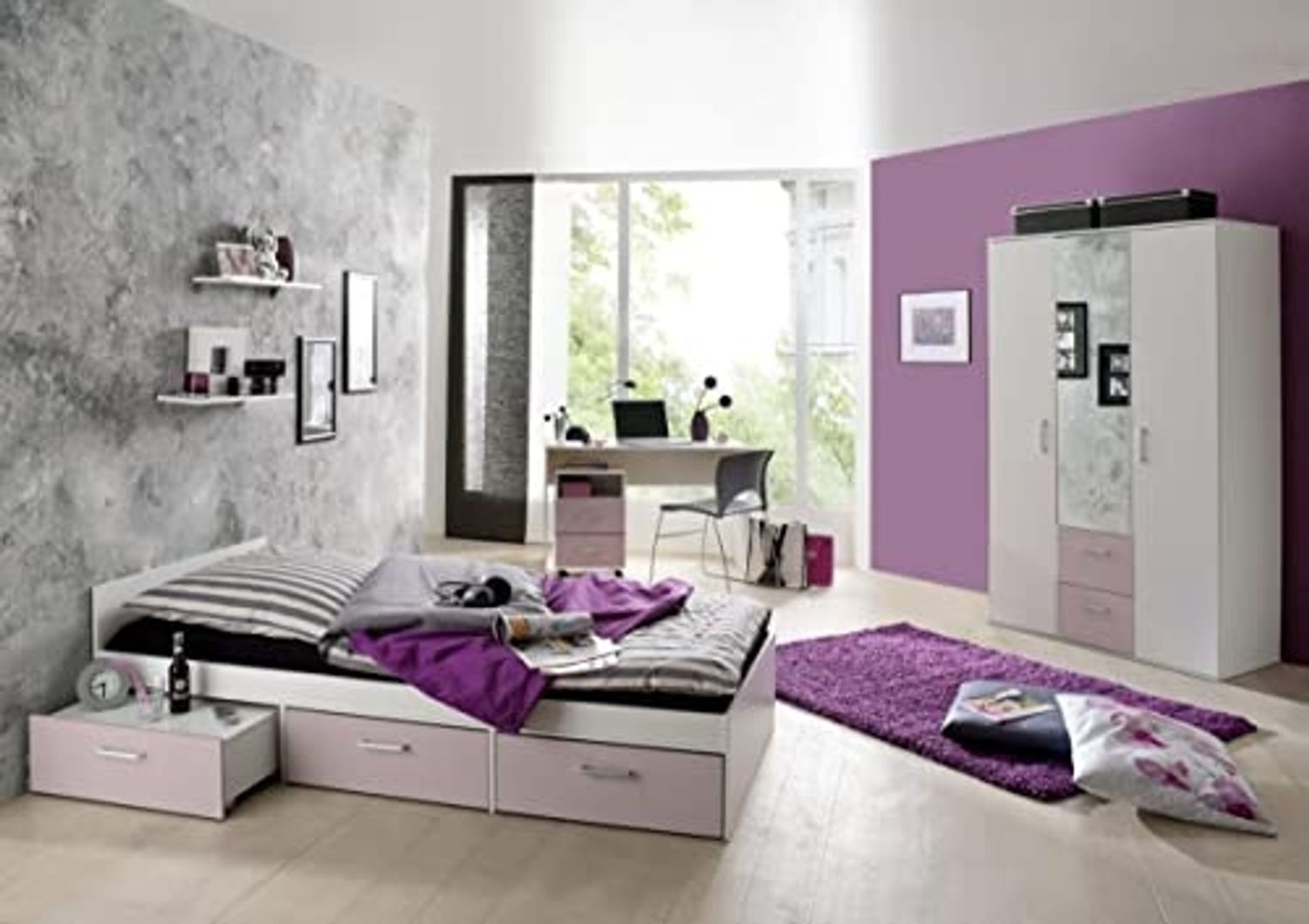 Storado 'Berlin' 5-tlg. Jugendzimmer-Set weiß matt/flieder Bild 1