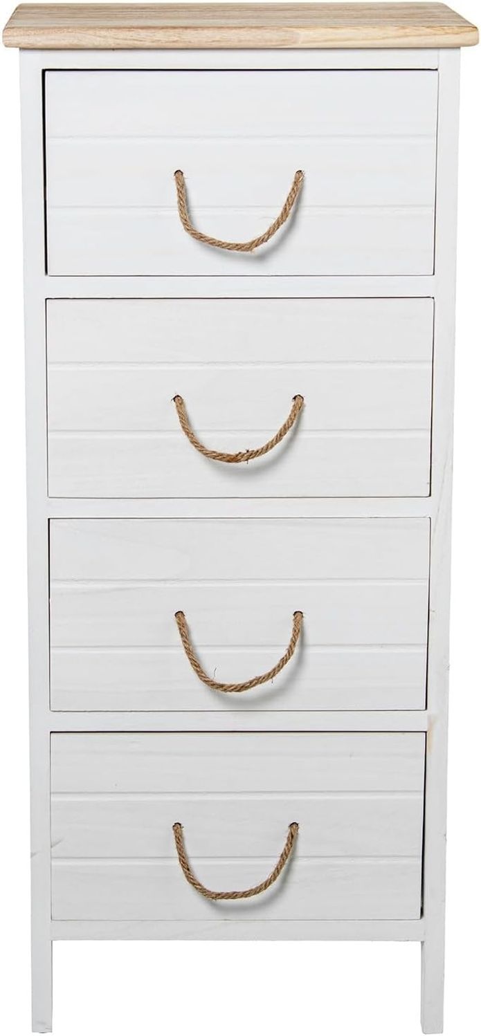 DRW Sifonier Kommode mit 4 Schubladen aus MDF und Deckel, Weiß und Natur, 40 x 30 x 91 cm Bild 1