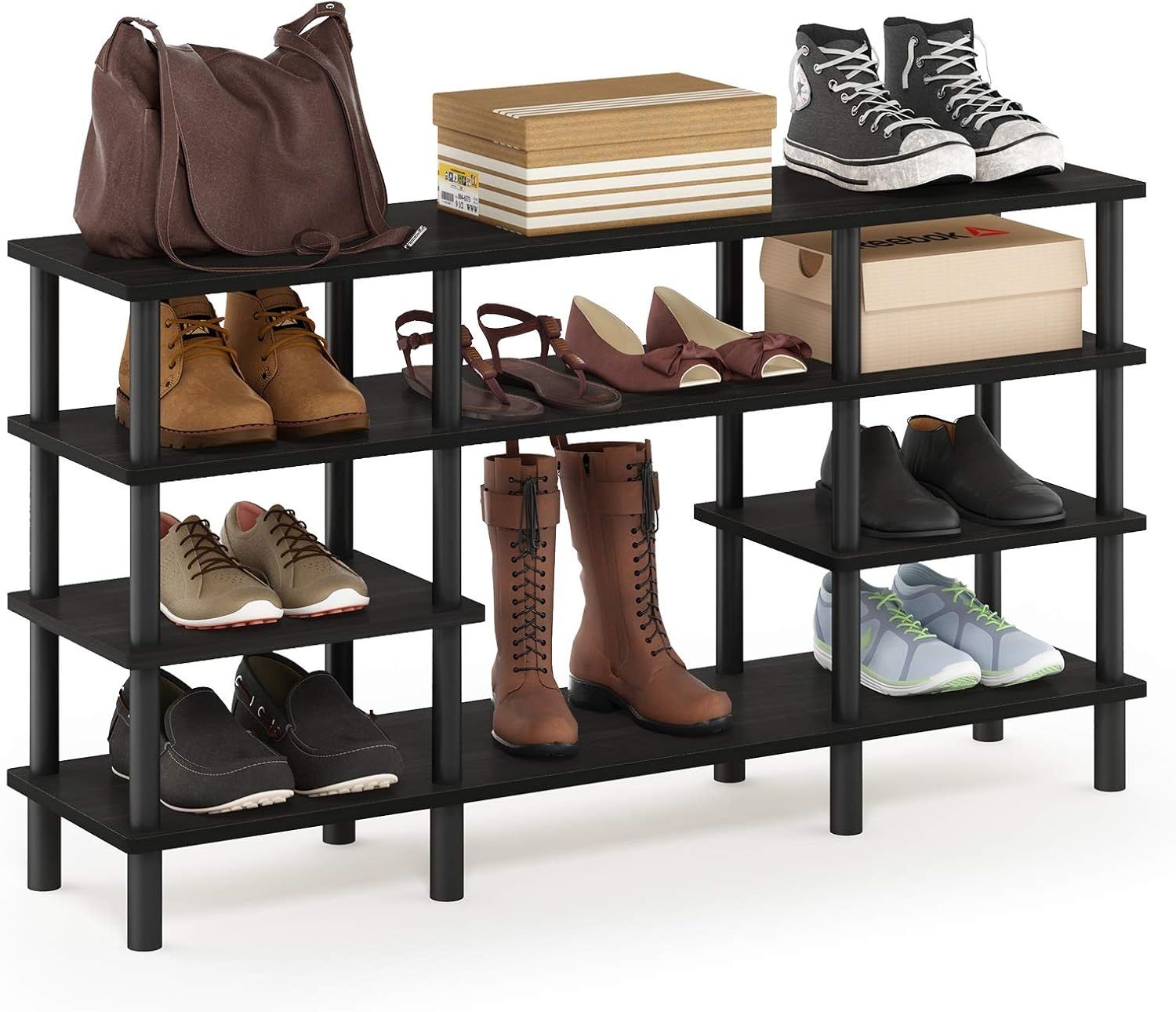 Furinno Mehrzweck-TV-Regal mit 4 Ebenen, Espresso/Schwarz, 29. 49x119. 9x68. 4 cm Bild 1