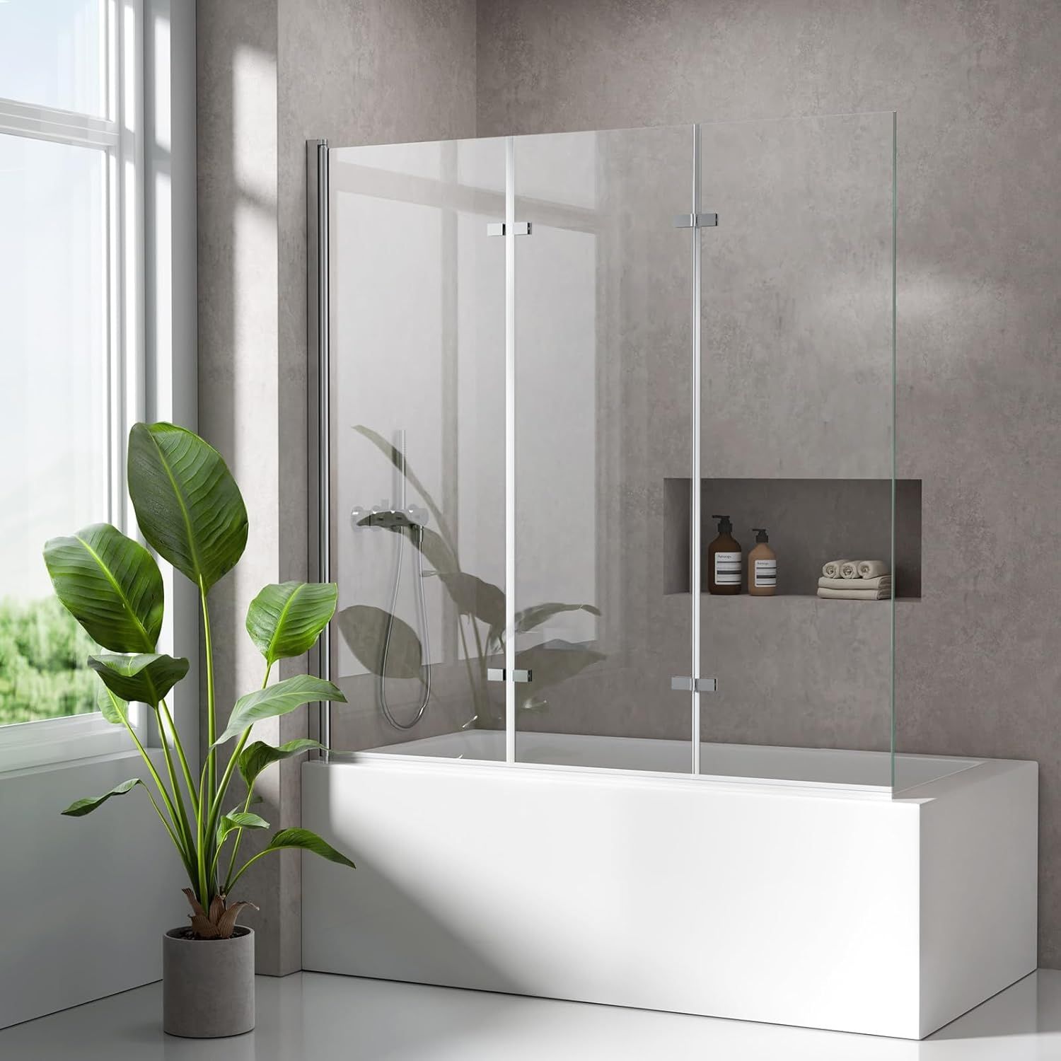 Boromal Ganzkörperspiegel Weiß 150x50cm Standspiegel groß Weiß mit Aluminiumrahmen (Flurspiegel Hochspiegel, Rundbogen), Hängend, Wand gelehnt Bild 1