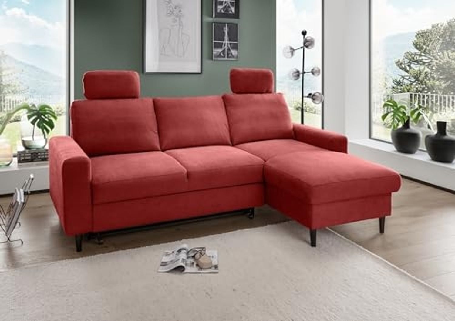Ecksofa >Pris< Schlaffunktion, Stauraum, rot - 234x88x147 (BxHxT) Bild 1