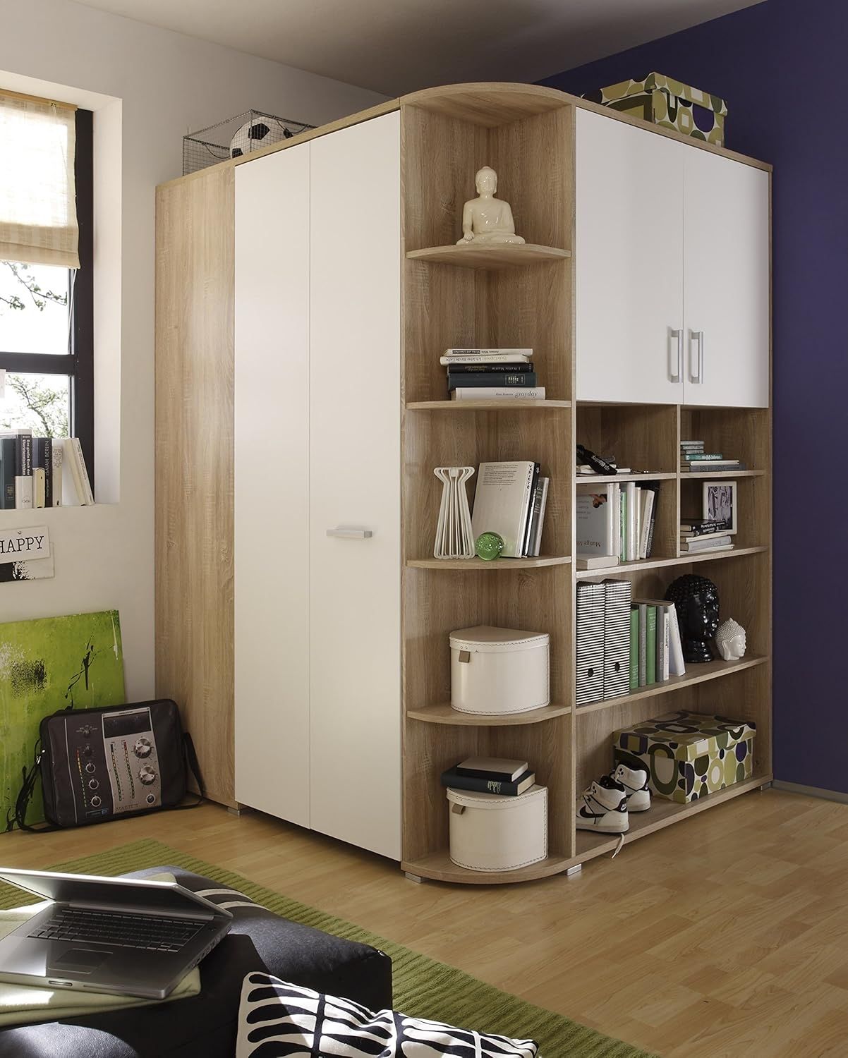 Stella 'Corner Nessi' Eckkleiderschrank begehbar mit Kleiderstange und 6 Kleiderhaken, sonoma/weiß Bild 1