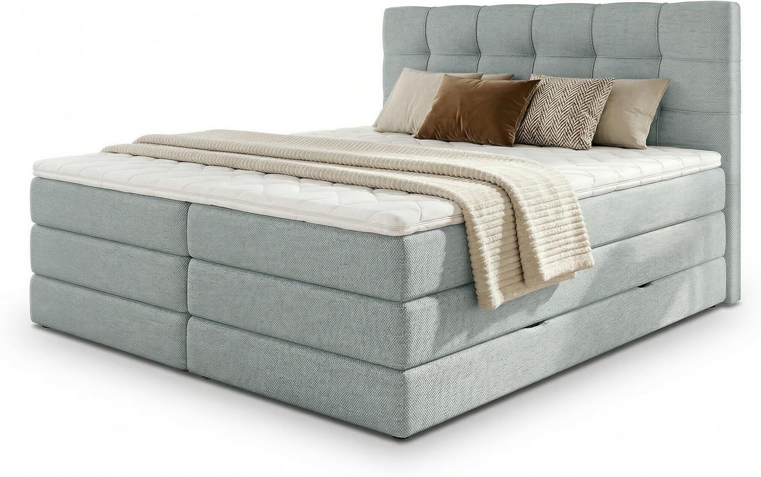 Boxspringbett Best XL mit 2 Bettkästen und Topper, mit Taschenfederkern- und Bonellfederkernmatratze, Doppelbett, Polsterbett aus Webstoff mit Stauraum (Blau (Vidar 83), 140 x 200 cm) Bild 1