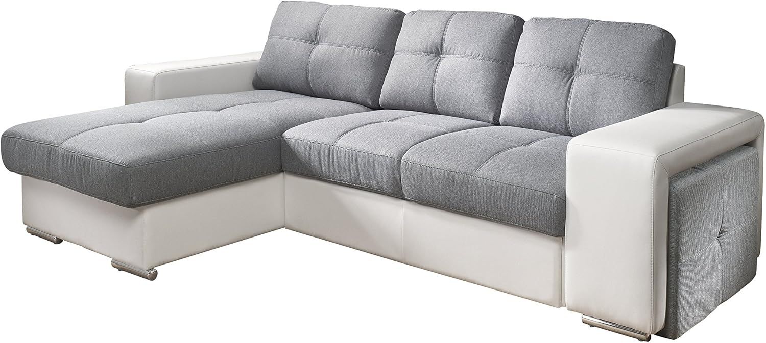 Cotta C209661 C311/D200 Polsterecke mit Schlaffunktion und Bettkasten, Kunstleder, 157x278 cm, weiß / Strukturstoff grau Bild 1