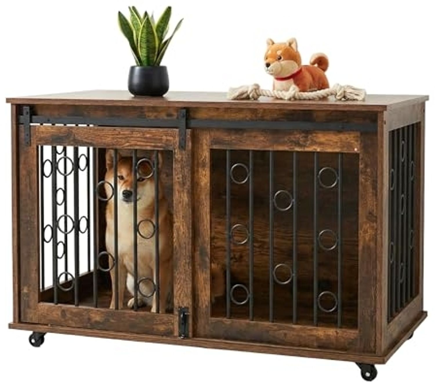 Relaxdays Hundekäfig Möbel mit 2 Türen & Rollen Bild 1