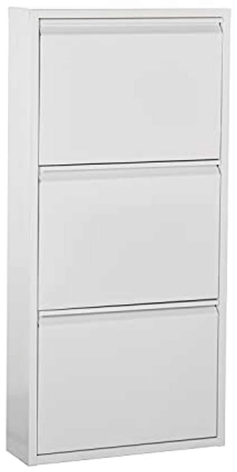 DRW d'casa Schuhschrank aus Metall, mit 5 Klappen, Weiß, 50 x 166 x 169 cm. Bild 1
