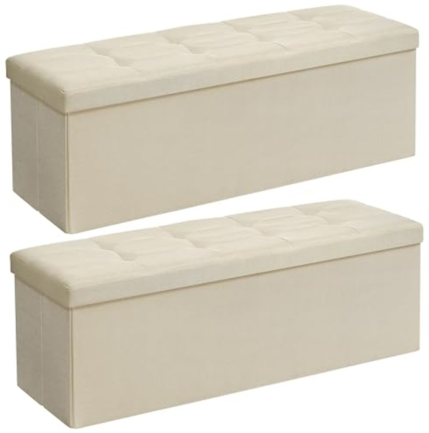 Sitzbank mit Stauraum, 110 cm, klappbare Sitztruhe, Aufbewahrungsbox, Fußbank, Beige Bild 1