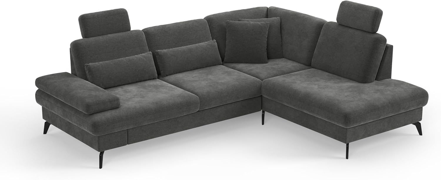 Cavadore Eckcouch Moritz / Ecksofa im trendigen Design mit Sitztiefenverstellung, Kopfstützen und mattschwarzen Metallfüßen / 262x82-107x212 / Mikrofaser, Grauoliv Bild 1