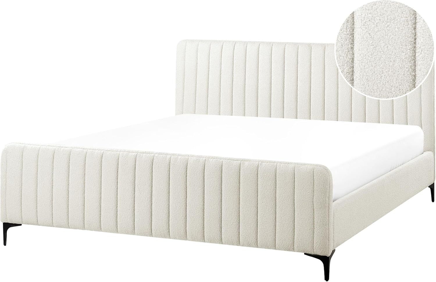Bett mit Lattenrost Bouclé LUNAN 180 x 200 cm Cremeweiß Bild 1