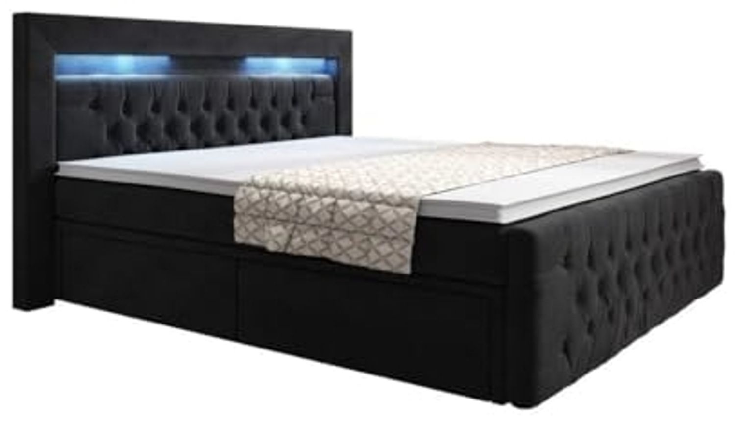 Boxspringbett Sera mit LED und Stauraum (4 Schubladen) 140x200 Schwarz H3 (70-100kg) Bild 1