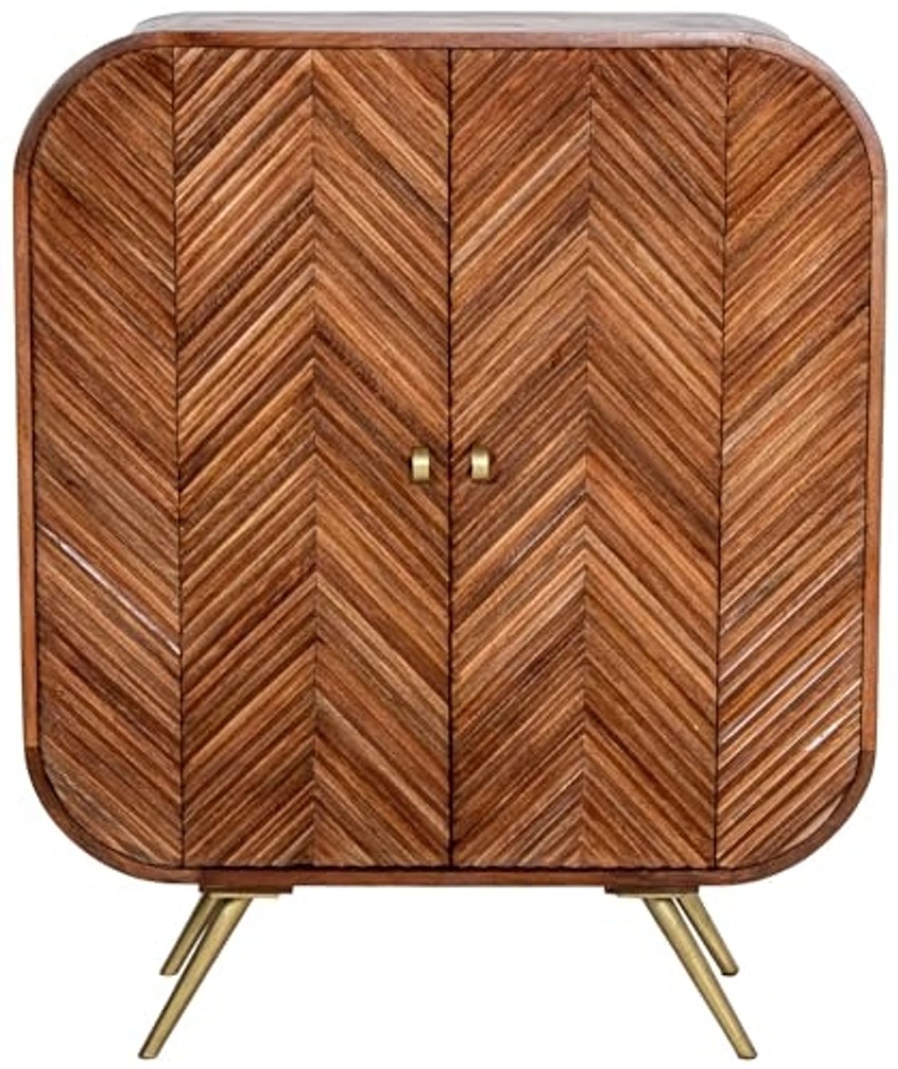 DRW Konsolentisch für den Eingangsbereich, Spind mit 2 Holztüren und Metallbeinen in Natur und Gold, 110 x 42 x 90 cm Bild 1