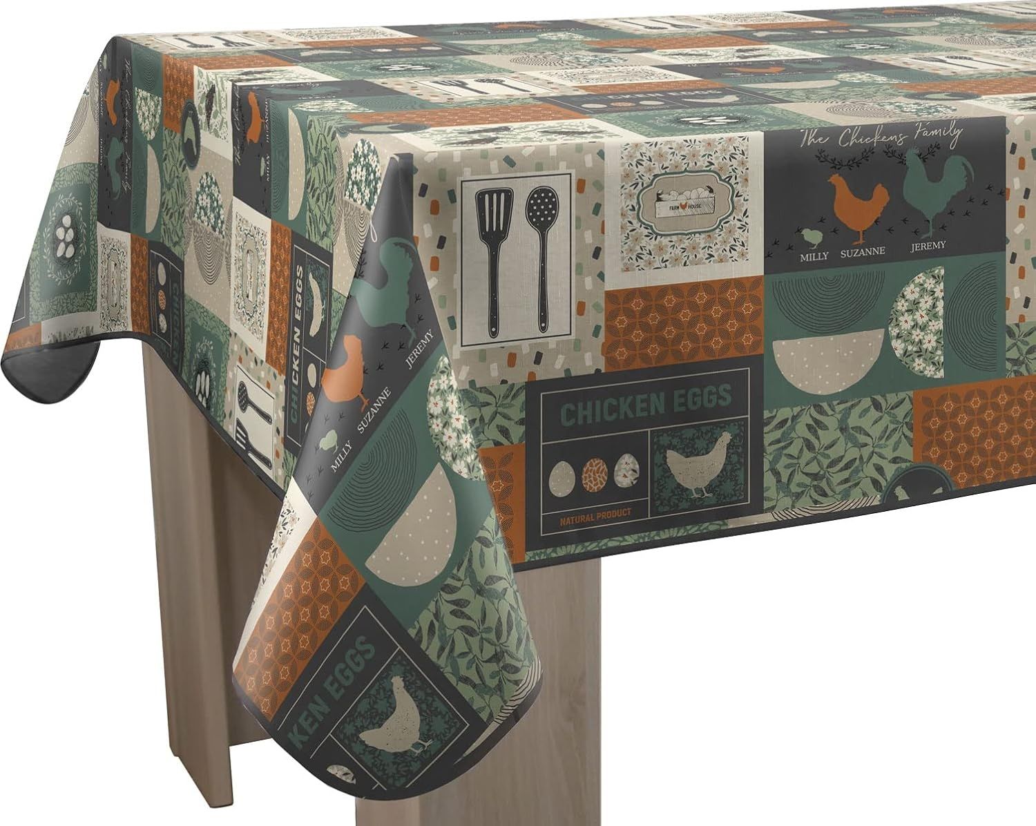 Le linge de Jules Tischdecke Chicken, schmutzabweisend, rechteckig, 150x240 cm, Grün Bild 1