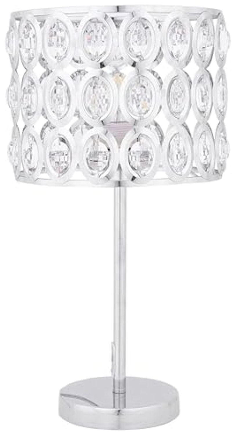 'Tenna' Tischlampe Silber Metall 53 cm Schirm mit Kristallen aus Acrylglas Kabel mit Schalter Moderner Glamouröser Stil Bild 1