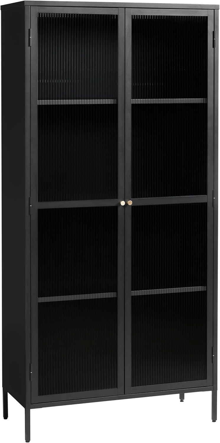 FJORDFORM Glasvitrine, Schwarzes Metall, Goldene Griffe Bild 1