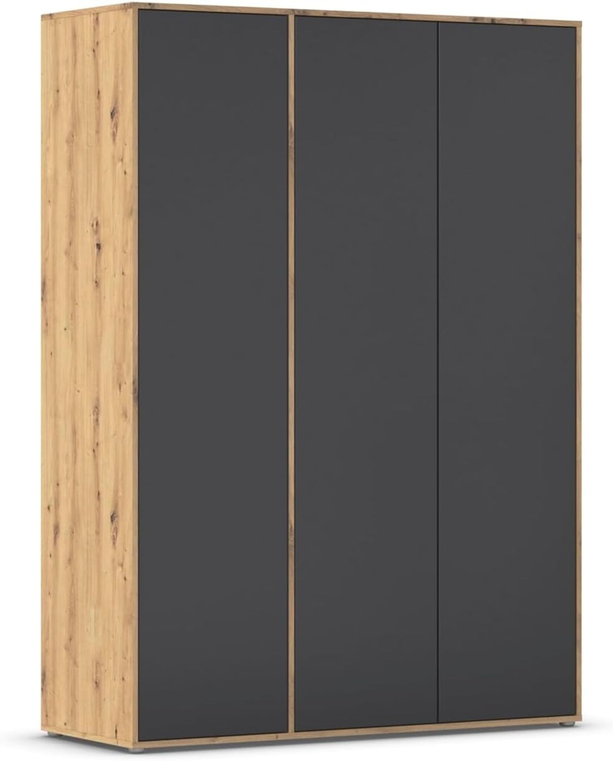 Rauch Möbel Nabila, Drehtürenschrank, Kleiderschrank, Kleiderschränke, Garderobe, 3-türig, Push-to-Open, Farbe Grau metallic/Eiche Artisan, Schwarz, Holz, 140 x 194 x 53 cm Bild 1