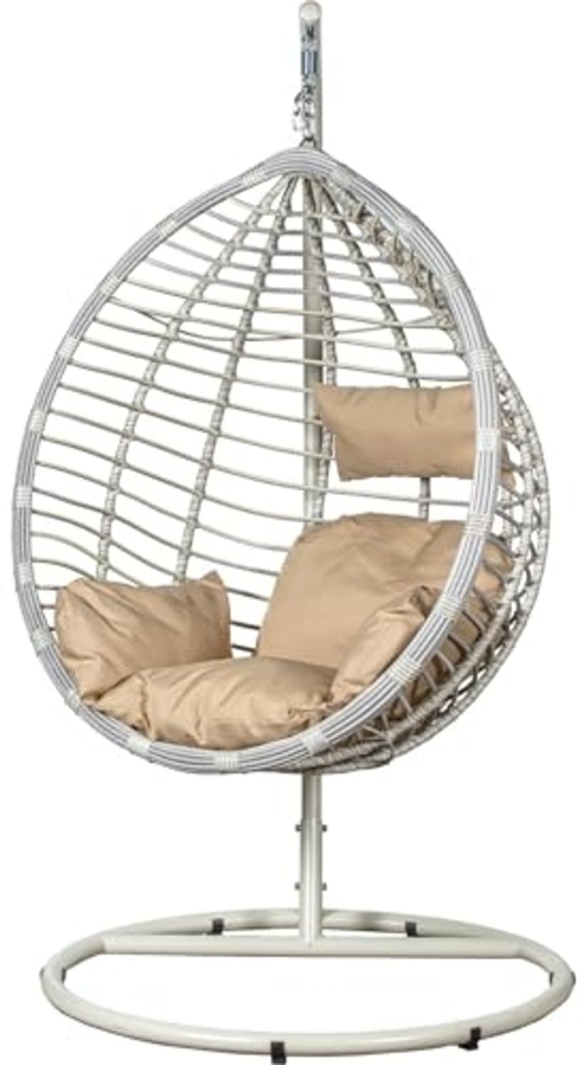 DRW Hängesessel aus künstlichem Rattan und Metall in Weiß, 117 x 106 x 198 cm Bild 1