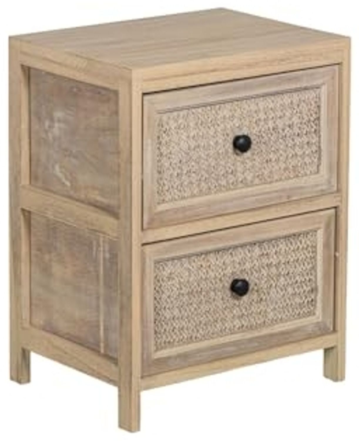DRW Beistelltisch mit 2 Schubladen, rechteckig, aus Holz mit 2 Schubladen aus Weide, natürliches Finish, 40 x 30 x 52 cm Bild 1