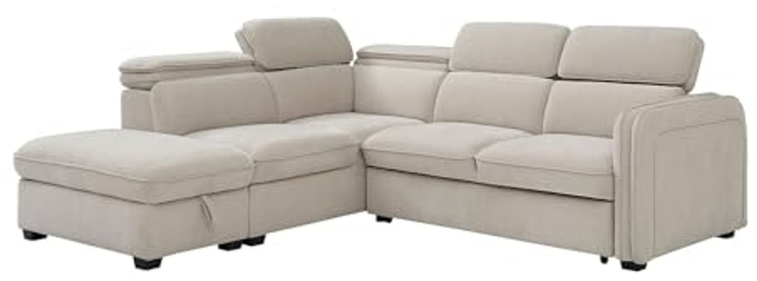 Vente-unique - Ecksofa mit Schlaffunktion und Hocker - Stoff - Beige - BALOTIA Bild 1