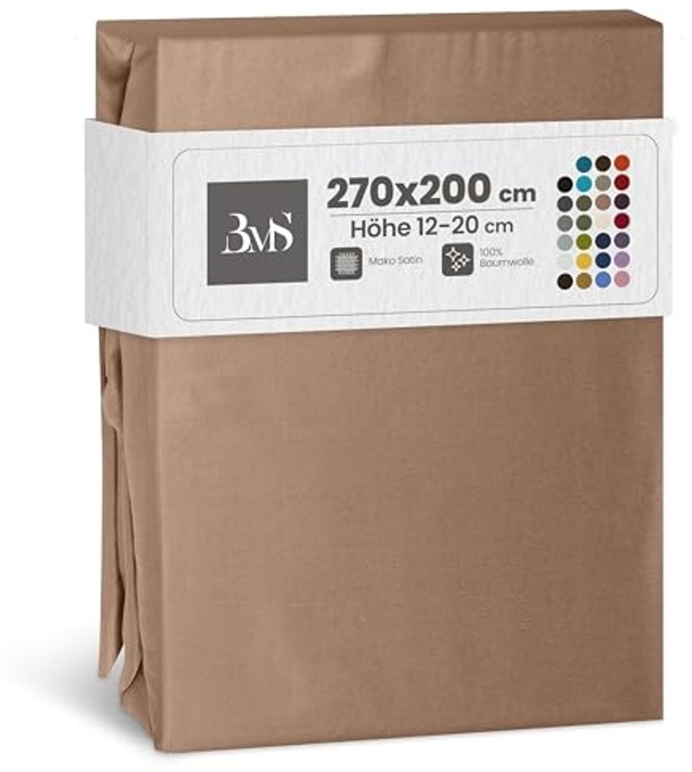 Bettwaesche-mit-Stil Mako-Satin Spannbettlaken hellbraun 270x200cm Bild 1