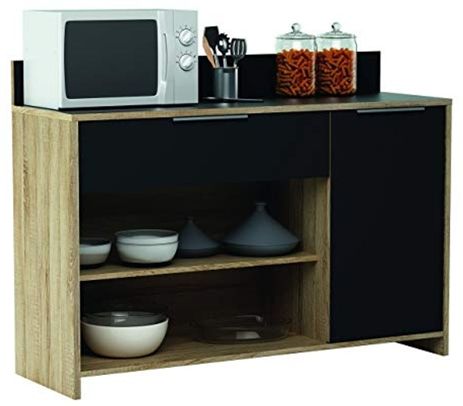 Demeyere Simply D315 Küchenbuffet 1 Tür 1 Schubkasten 2 Nischen Mike, Sonoma Eiche/Schwarz, 123 x 40 x 85 cm, 85 x 123 x 40 cm Bild 1