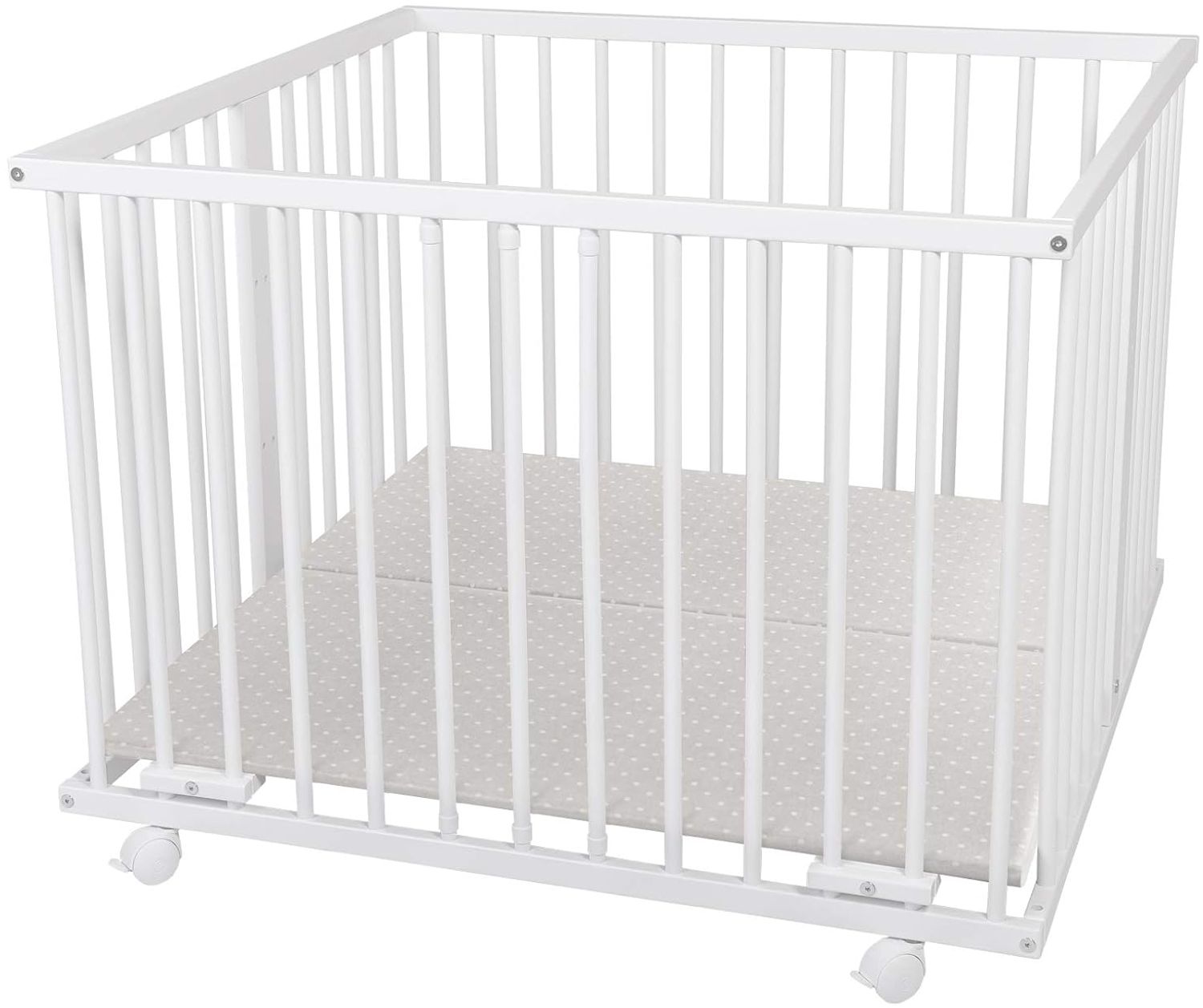 WALDIN Baby Laufgitter/Laufstall ca. 100x100 cm, BUCHE MASSIV, höhen-verstellbar, 2 Modelle wählbar, Holz weiß lackiert Bild 1