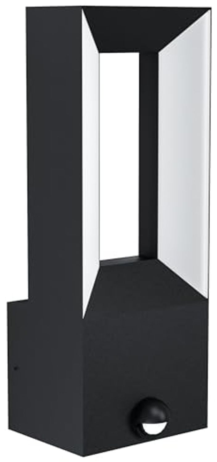 Eglo 98726 LED Wandleuchte RIFORANO Aluguss schwarz / Kunststoff weiß LxBxH:11,0 x 9,5 x 29 cm - IP44 - 2X5W - 3000K mit Sensor Bild 1