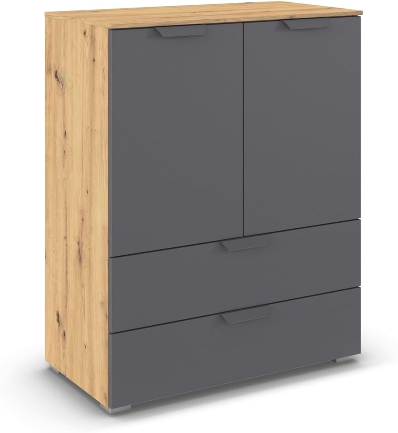 rauch Aditio Box, Kommode, 2-türig, 2 Schubladen, mit Softclose-Funktion, Farbe Grau metallic/Eiche Artisan, BxHxT 80x100x42cm Bild 1