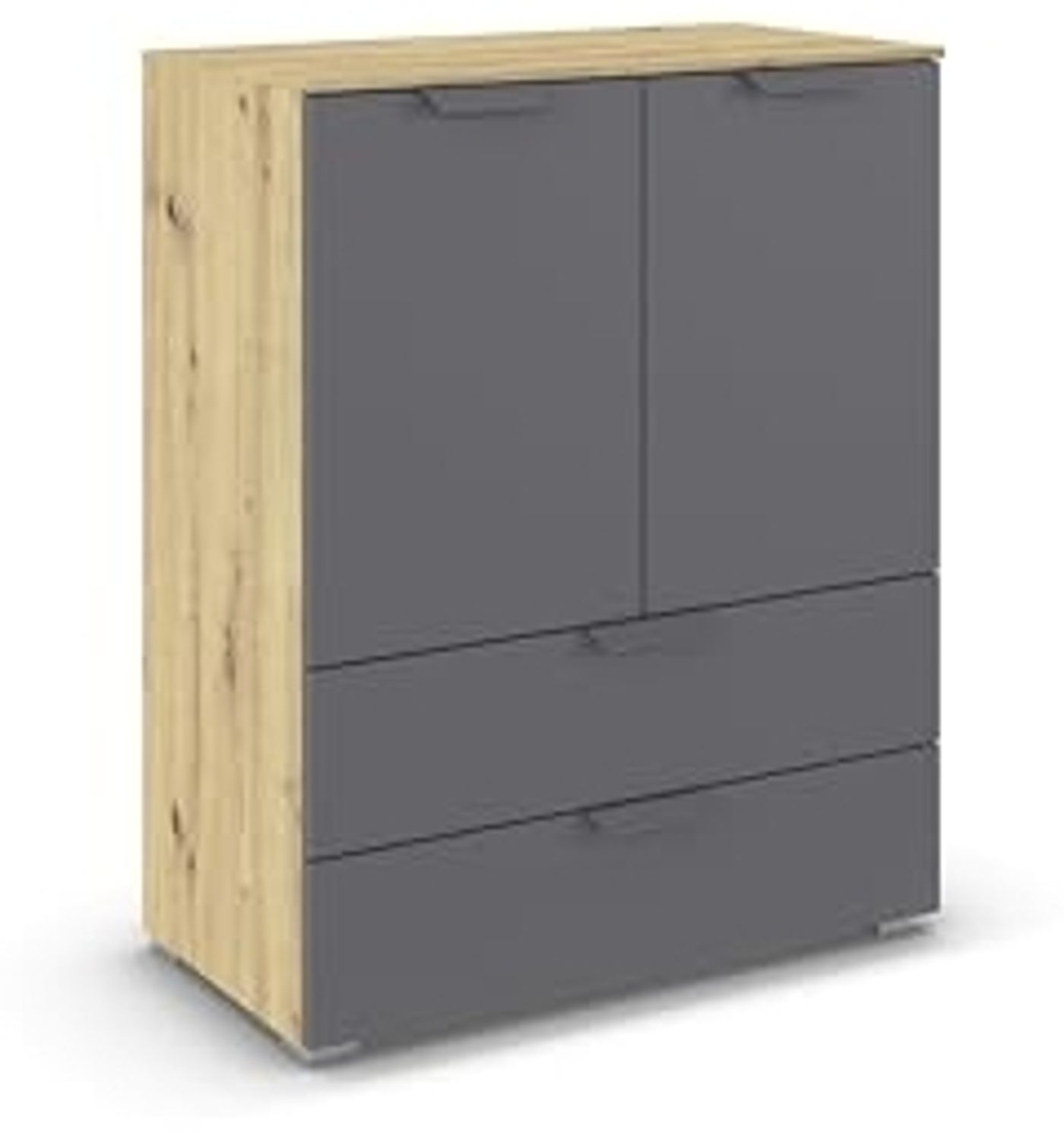 rauch Aditio Box, Kommode, 2-türig, 2 Schubladen, mit Softclose-Funktion, Farbe Grau metallic/Eiche Artisan, BxHxT 80x100x42cm Bild 1