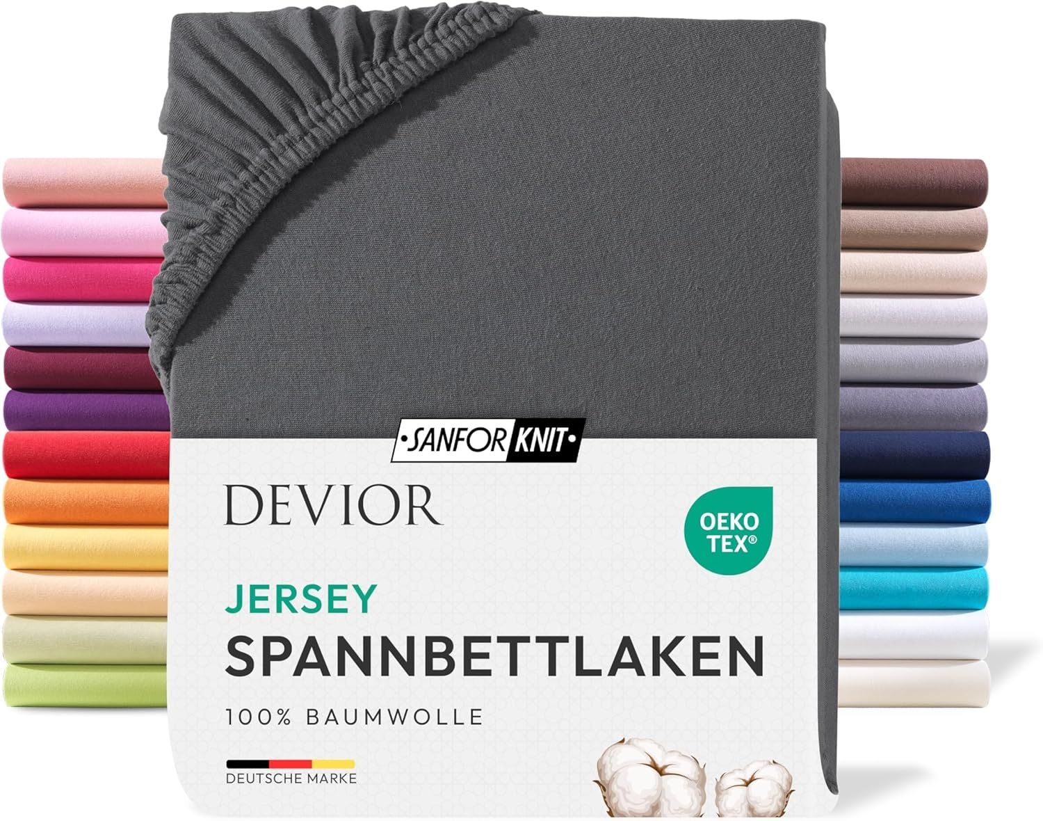 Devior Spannbettlaken für 180x200cm Boxspringbett-Matratzen bis 32cm dicke, 100% Baumwolle, Jersey, Gummizug: Rundumgummizug, Atmungsaktives Bettlaken mit Einlaufschutz 135 g/m² – ohne Fussel Bild 1