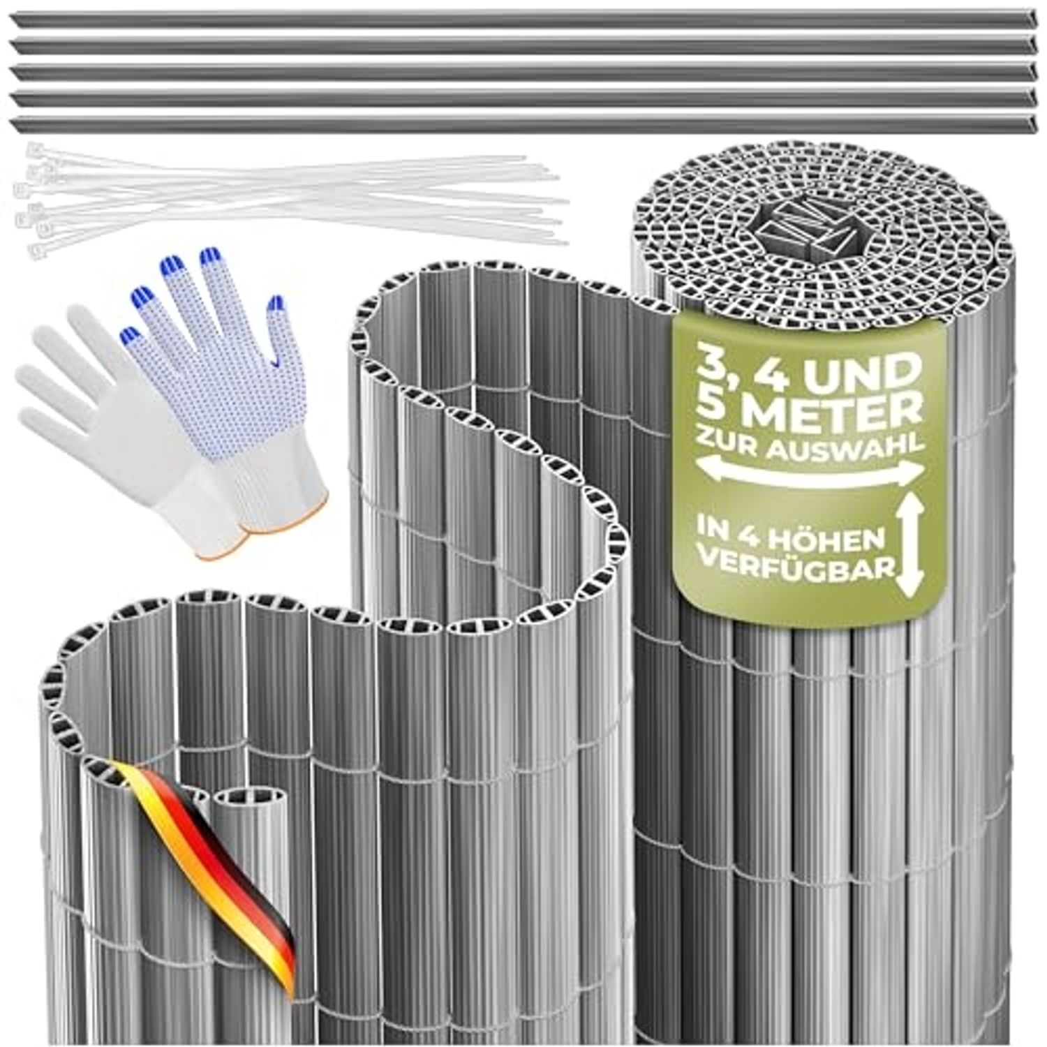KESSER® PVC Sichtschutzmatte Sichtschutzzaun Balkonverkleidung Windschutz verstärkte Lamellen für Garten Balkon & Terrasse Balkonumrandung inkl Kabelbindern, Abdeckung & Handschuhe Hellgrau, 90 x 500 cm Bild 1