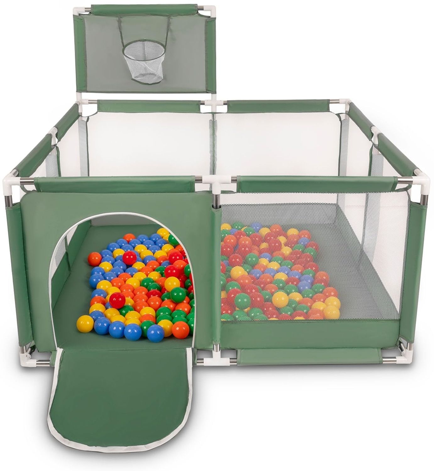 Selonis Laufstall Mit Korb Und 400 Bälle Laufgitter Für Kinder, Grün:Gelb/Grün/Blau/Rot/Orange Bild 1