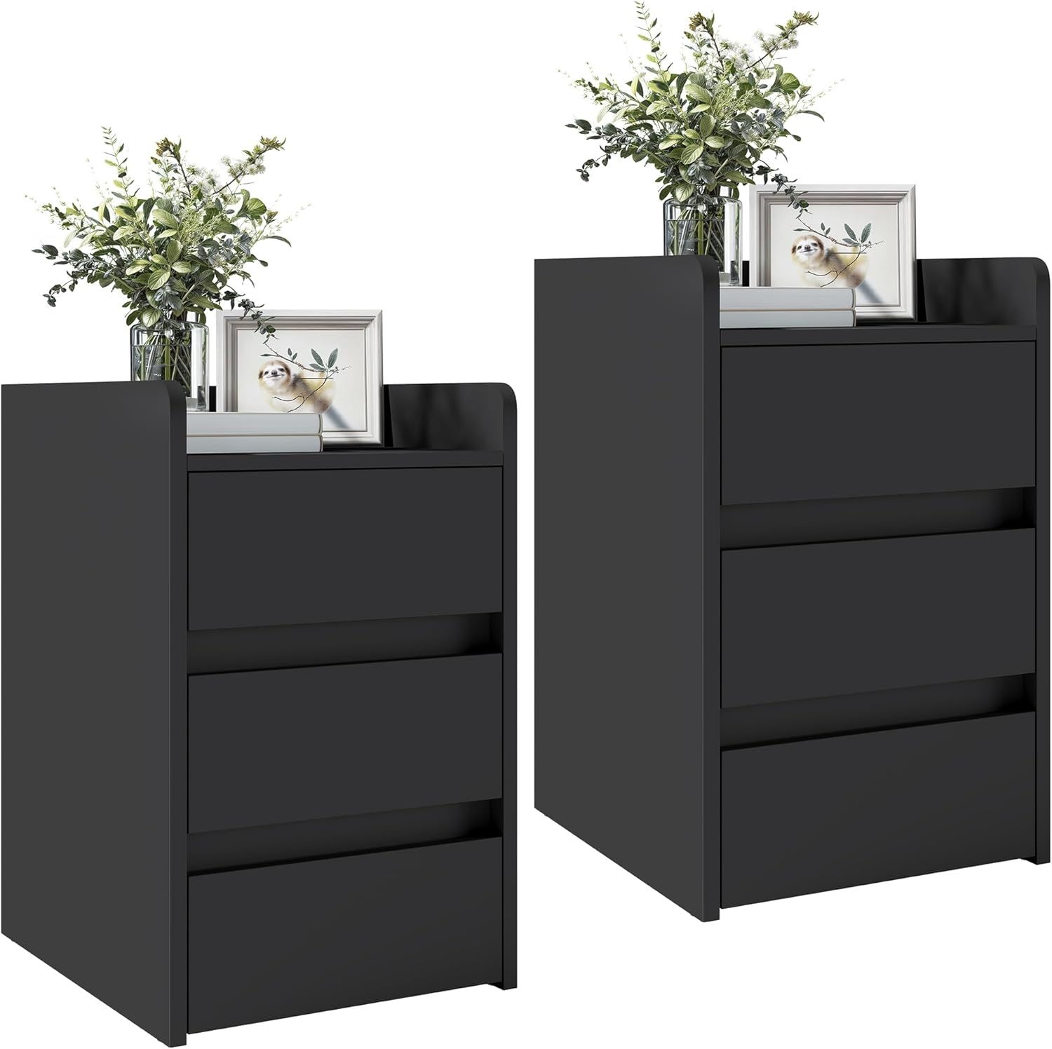 YITAHOME 2er-Set Nachttische mit 3 Schubladen, Moderner Nachttisch, Wasserfester Nachttisch mit Stauraum für Wohnzimmer und Schlafzimmer, 35 x 40 x 59 cm (Schwarz) Bild 1