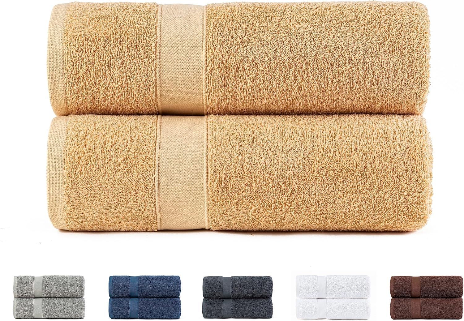 Todocama 2 große Badetücher, 100% Baumwolle, 550 g/m², extra weich, sehr saugfähig und schnell trocknend, Maße 100x150 cm, Beige Bild 1