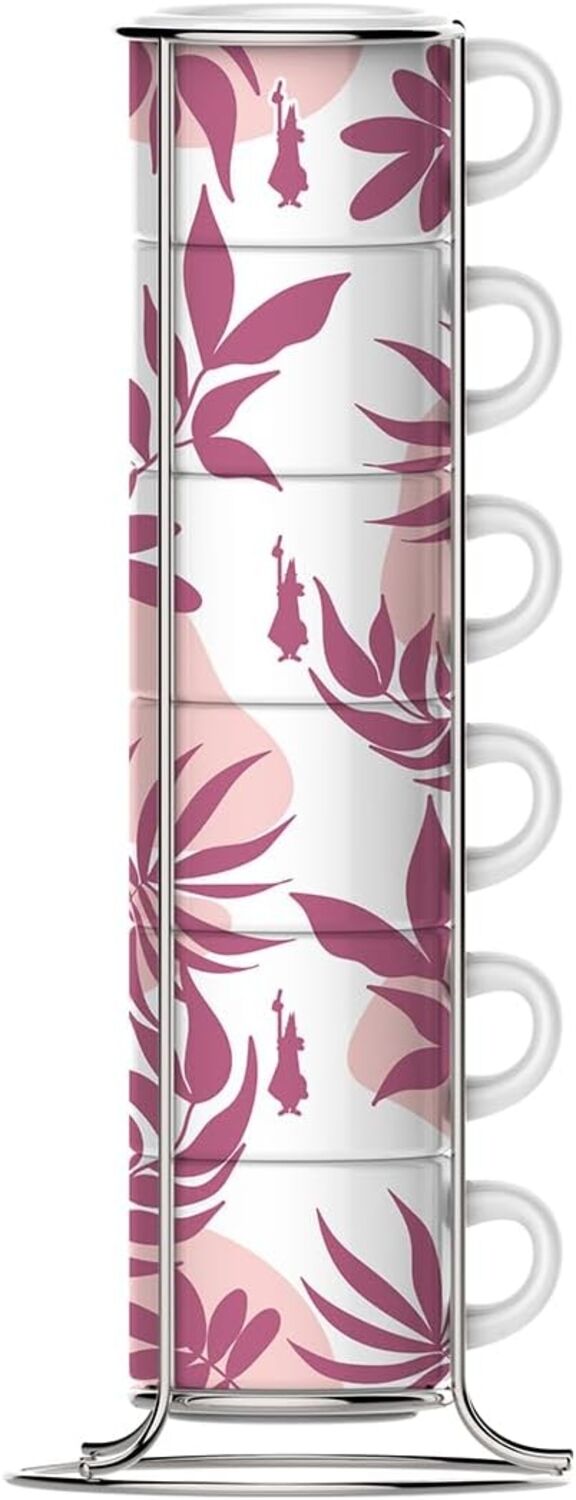 Bialetti Set 6 stapelbare Tassen Primavera rosa mit Metallgestell Bild 1