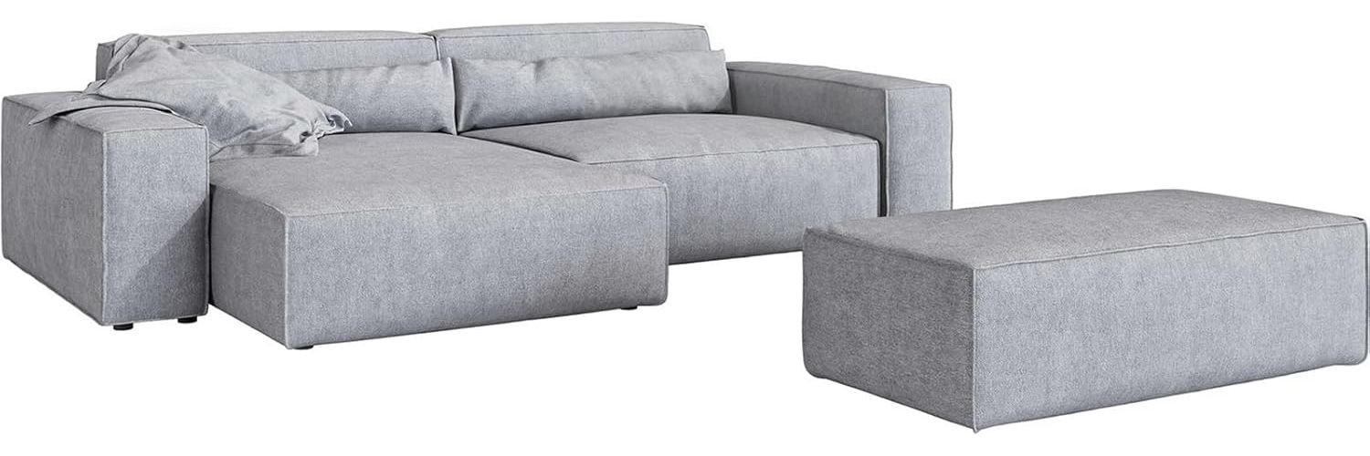 Delife 'Sirpio XL' Ecksofa mit variabler Recamiere, 270x170 cm, Grau, Mikrofaser, mit Hocker Bild 1