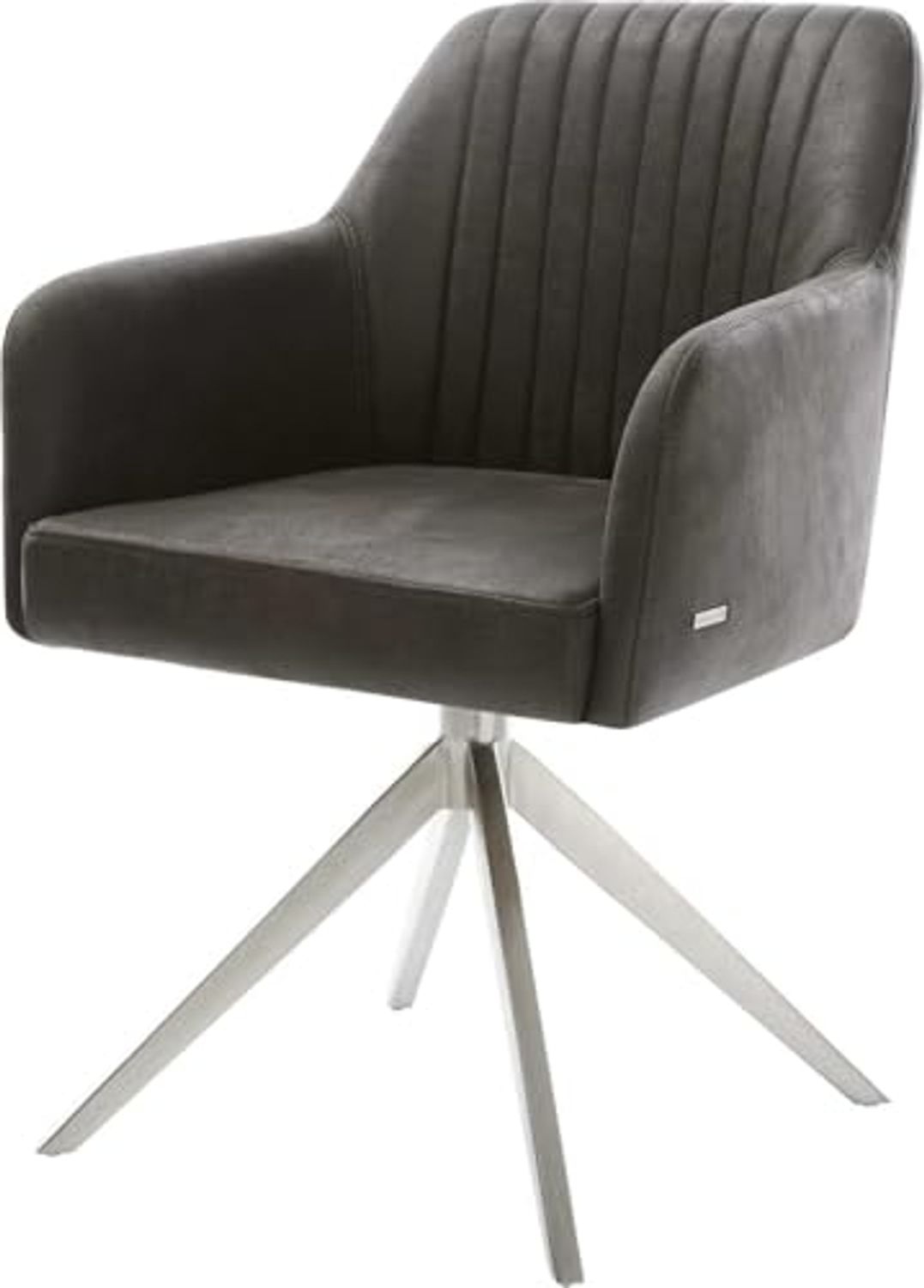 Drehstuhl Greg-Flex Mikrofaser Anthrazit Vintage Kreuzgestell breit Edelstahl 360° drehbar Wippfunktion Taschenfederkern Bild 1