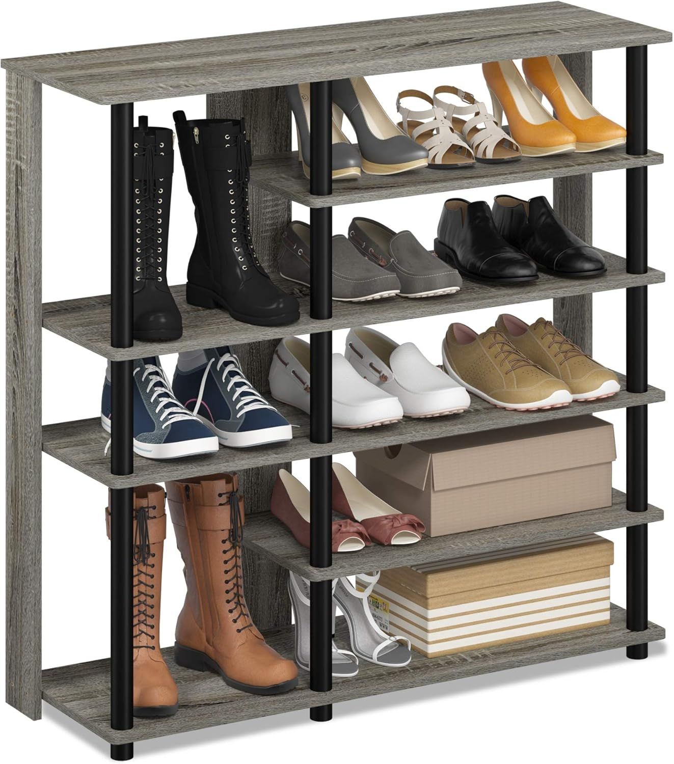 Furinno Schuhregal mit mehreren Aufbewahrungsmöglichkeiten, Französisches Eichengrau, 30 x 30 x 92. 99 cm Bild 1