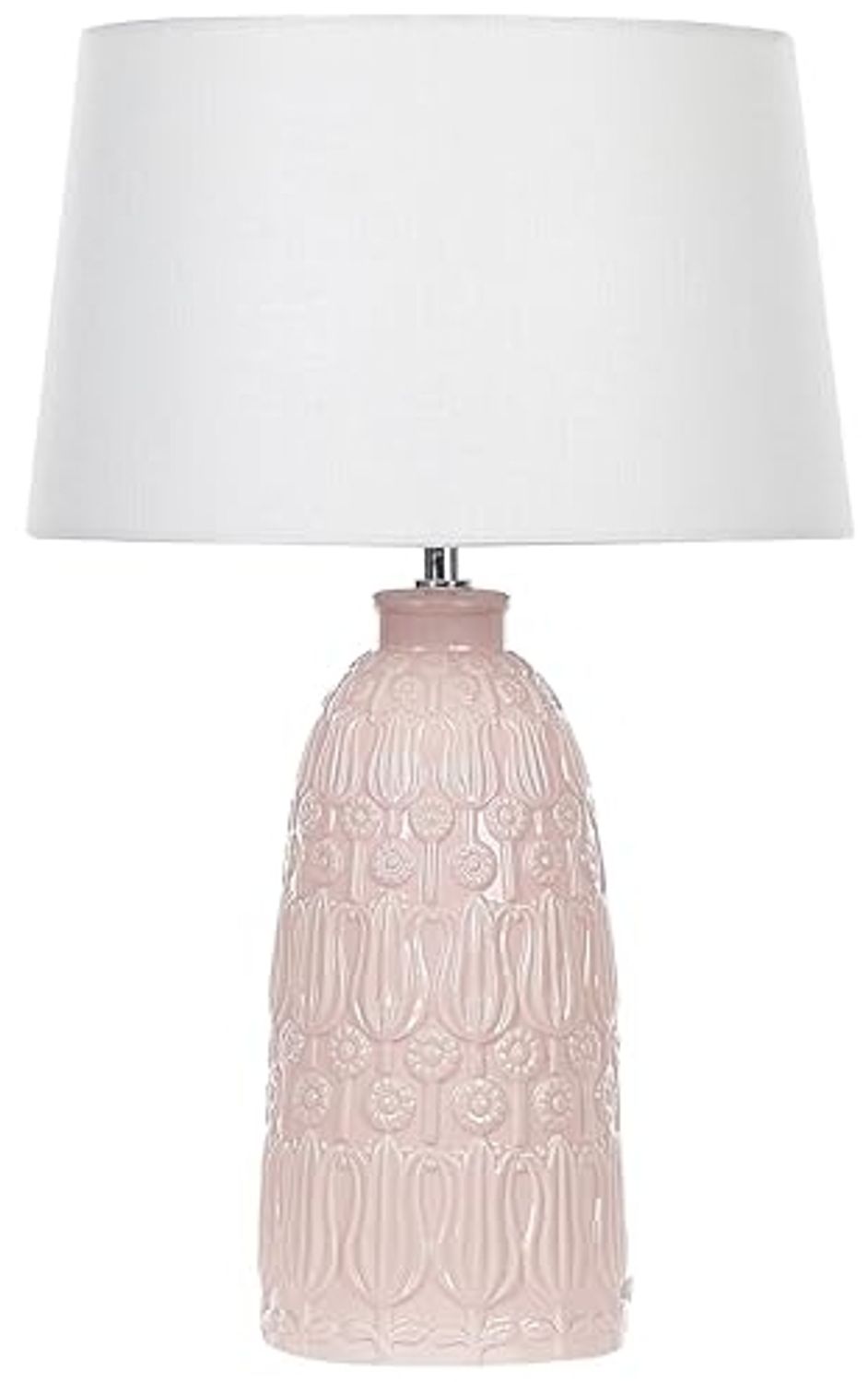 'Zarima' Tischlampe mit Keramikfuß Rosa 56 cm Blumenmotiv Langes Kabel mit Schalter Lampenschirm aus Baumwolle / Jute in Weiß Wohnzimmer Schlafzimmer Bild 1