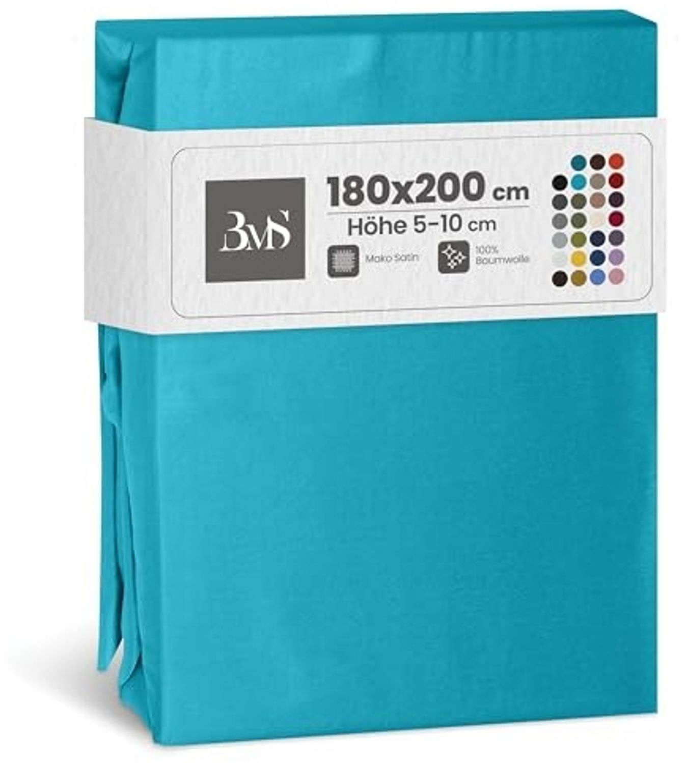 Bettwaesche-mit-Stil Mako-Satin Spannbettlaken türkis 180x200cm Höhe 5-10cm Bild 1
