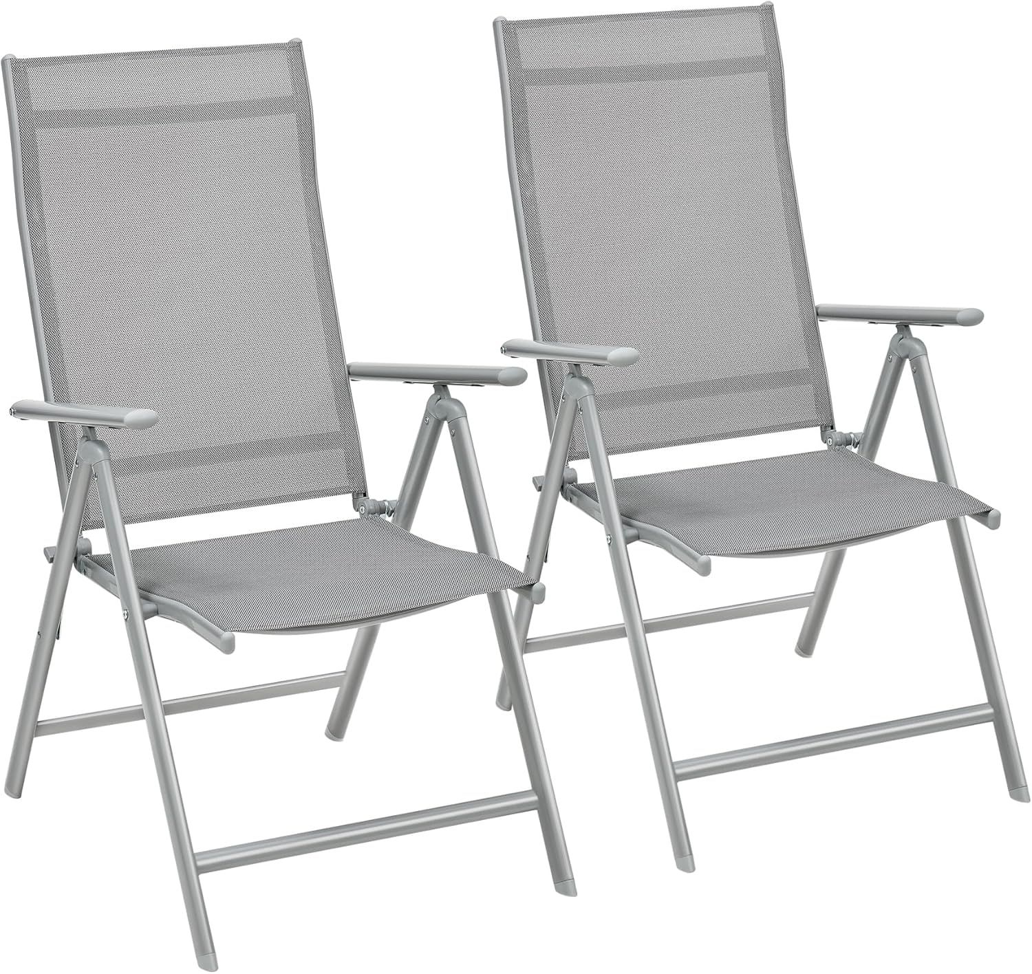 SONGMICS Gartenstuhl-Set 2-tlg., klappbar mit 8-fach verstellbarer Rückenlehne, Aluminiumgestell grau, bis 150 kg belastbar Bild 1