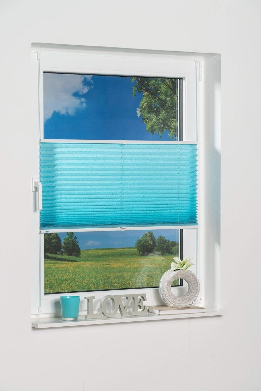 K-home 360273-2 Klemmfix-Plissee 50x130 cm (B x L) Iceblau Lichtschutz +++ Moderne Crushed Optik +++ Bild 1