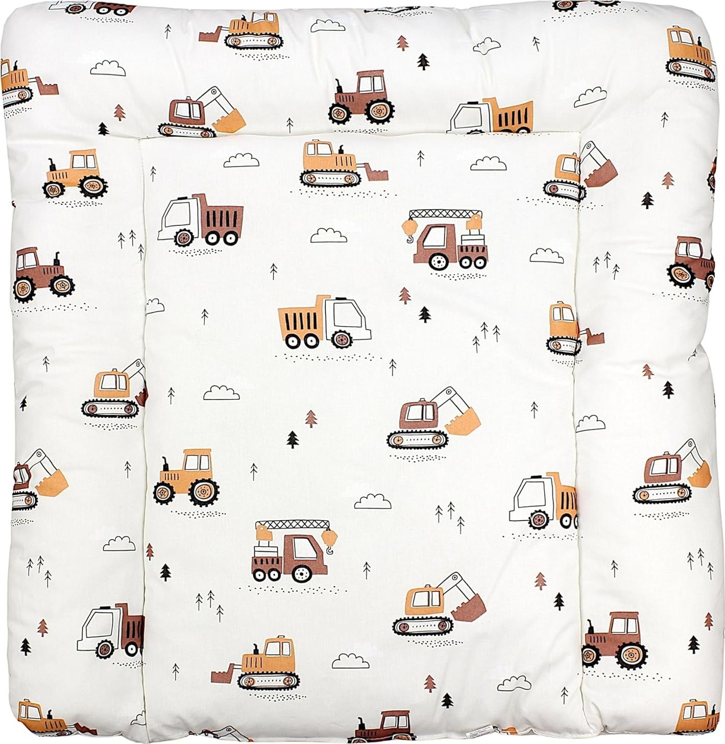 TupTam Baby Wickeltischauflage mit Baumwollbezug Gemustert, Farbe: Baufahrzeuge/Bagger/Beige, Größe: 70x60 cm Bild 1