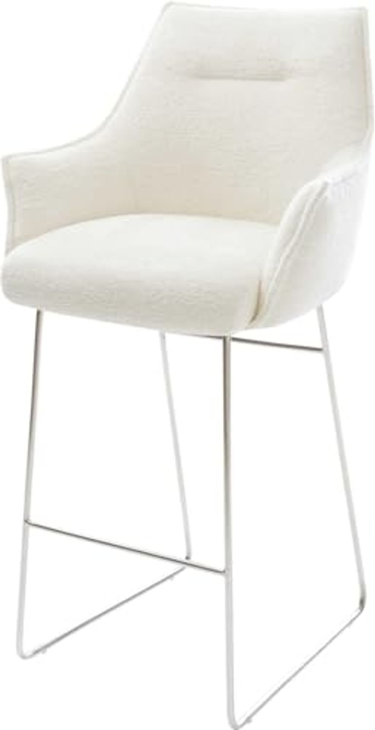 Barstuhl Alja-Flex Bouclé Soft Beige Kufengestell Edelstahl Silberfarben Taschenfederkern Bild 1