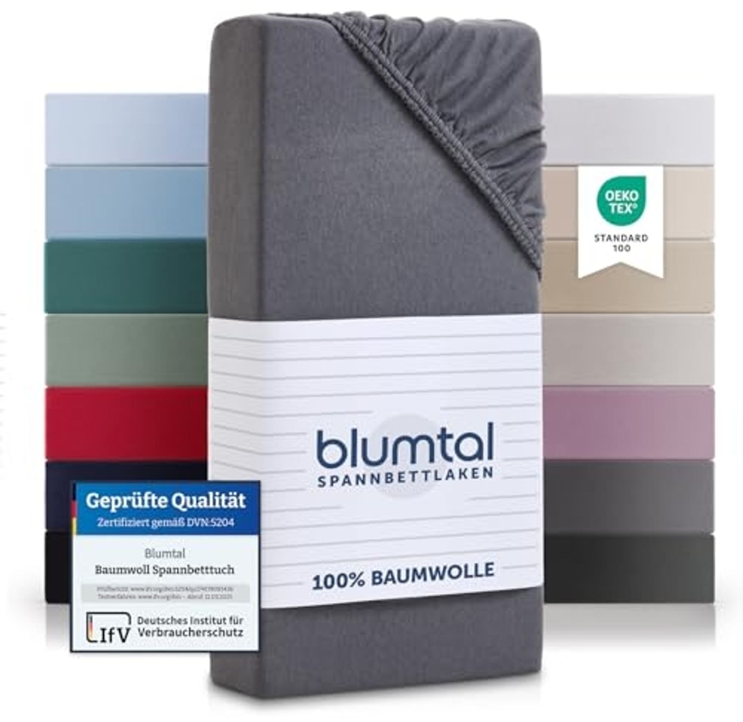 Blumtal® Spannbettlaken 200x220 cm Basics Jersey - Bettbezug 200x220 cm aus 100% Baumwolle - Oeko-TEX zertifiziertes Spannbetttuch 200x220 cm - Matratzenbezug - Bed Sheets 200x220 - Bettbezug - Grau Bild 1
