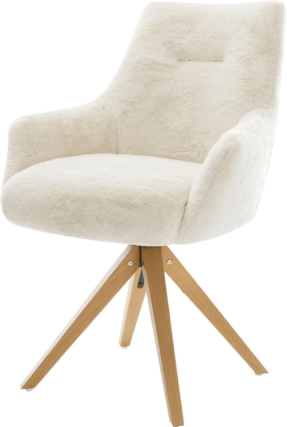 Drehstuhl Alja-Flex mit Armlehnen Plüsch Creme-Weiß Holzgestell kantig Natur 180° drehbar Taschenfederkern Bild 1