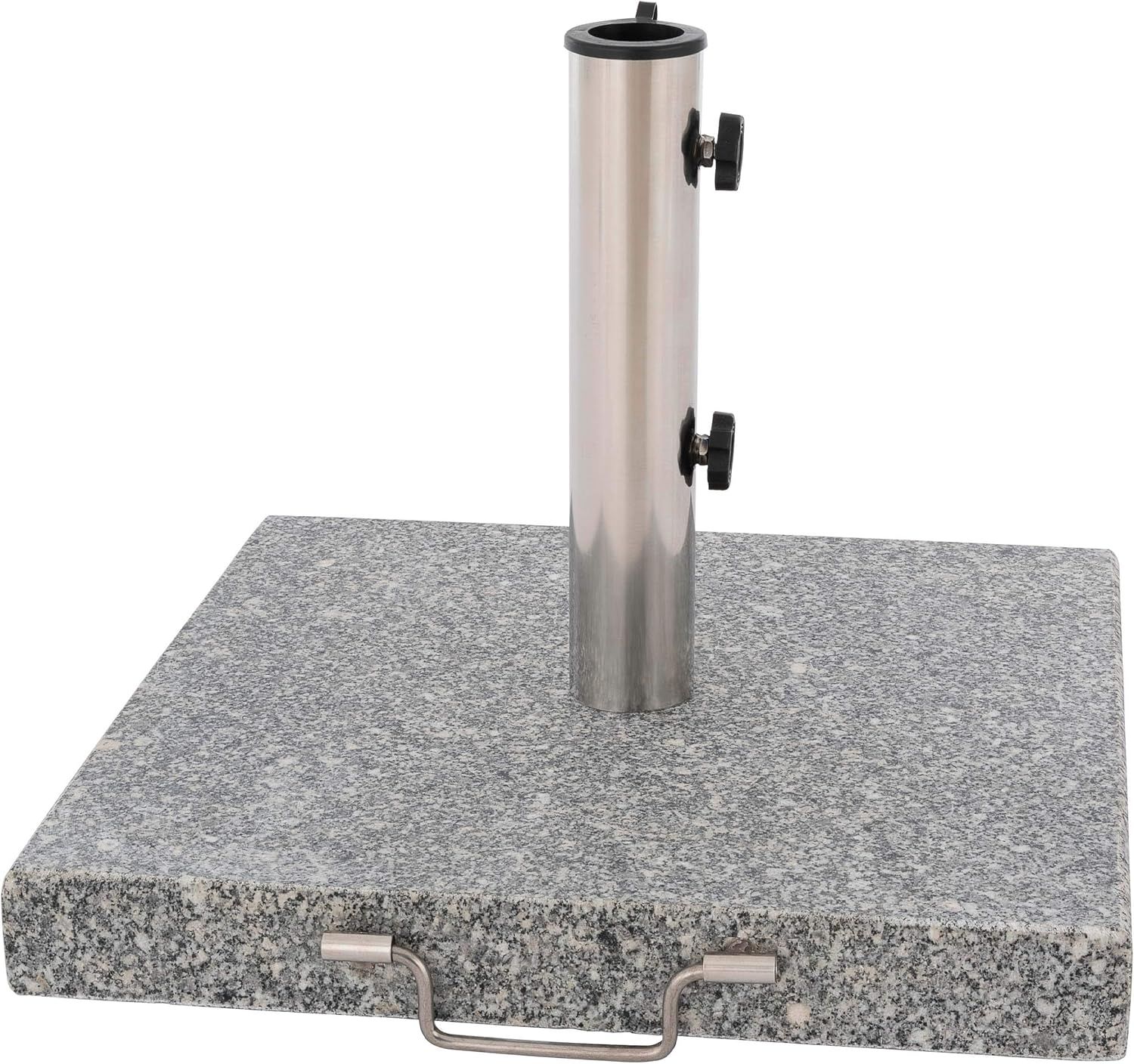 Nexos Sonnenschirmständer 30kg polierter Granit Edelstahl eckig 45x45 cm Schirmständer mit Griff und Rollen Bild 1