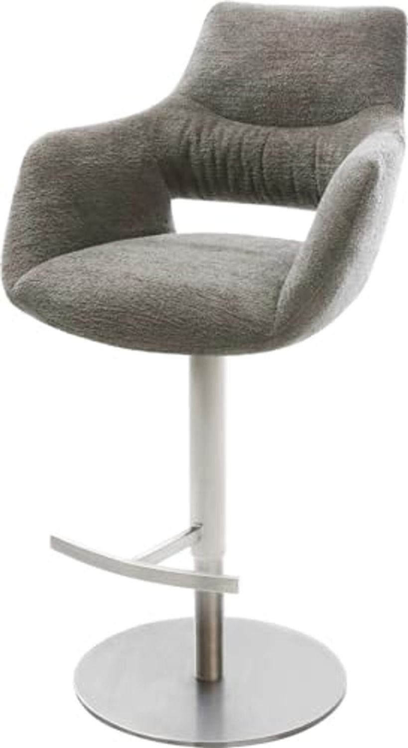 Barstuhl Yago-Flex Bouclé Soft Schlamm Drehfuß höhenverstellbar Edelstahl Silberfarben Taschenfederkern Bild 1