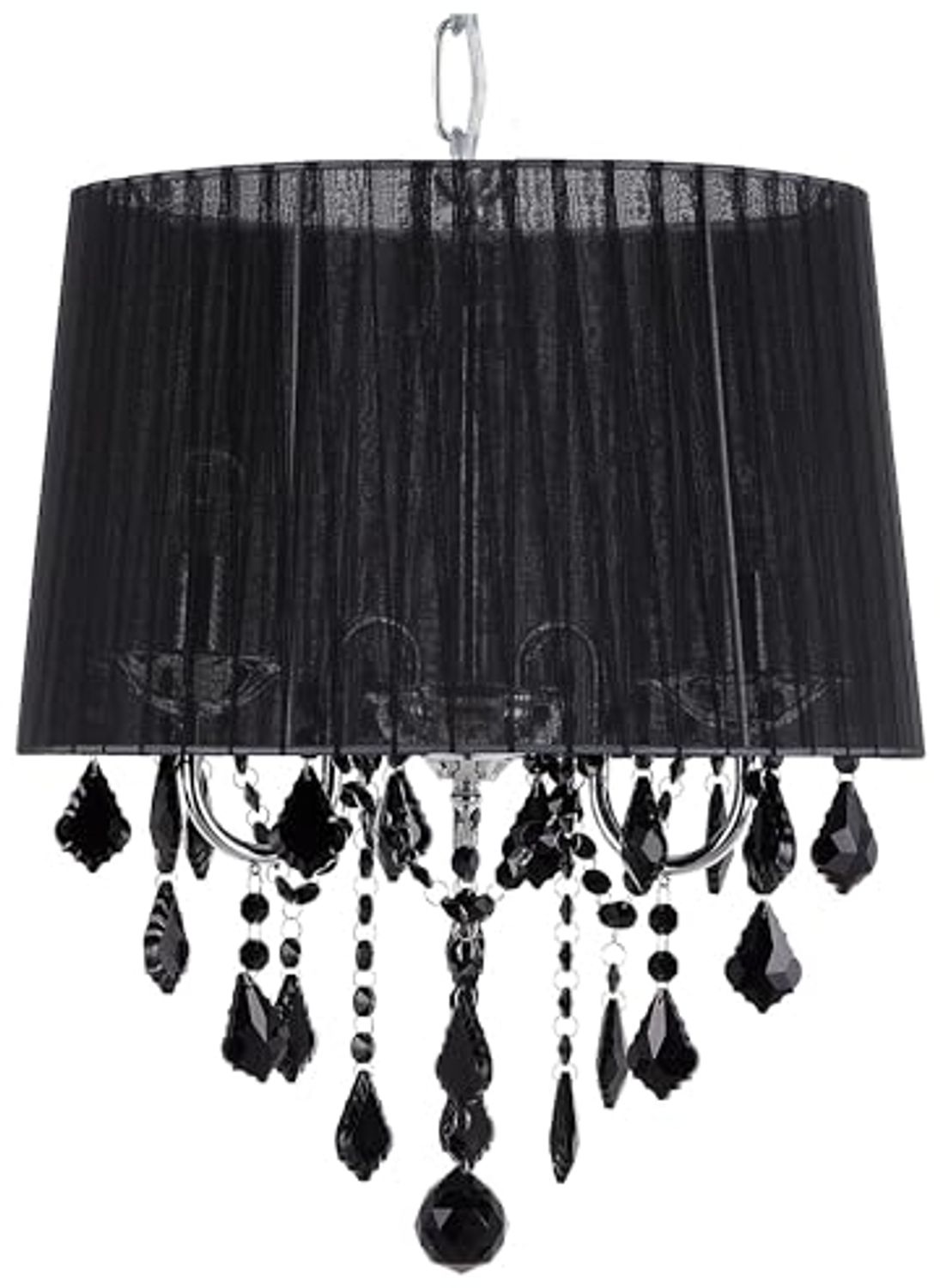 'Evans' Hängeleuchte Schwarz Metall 3-flammig mit Kristallen aus Acrylglas und Stoffschirm Kronleuchter-Optik Glamour Stil Bild 1