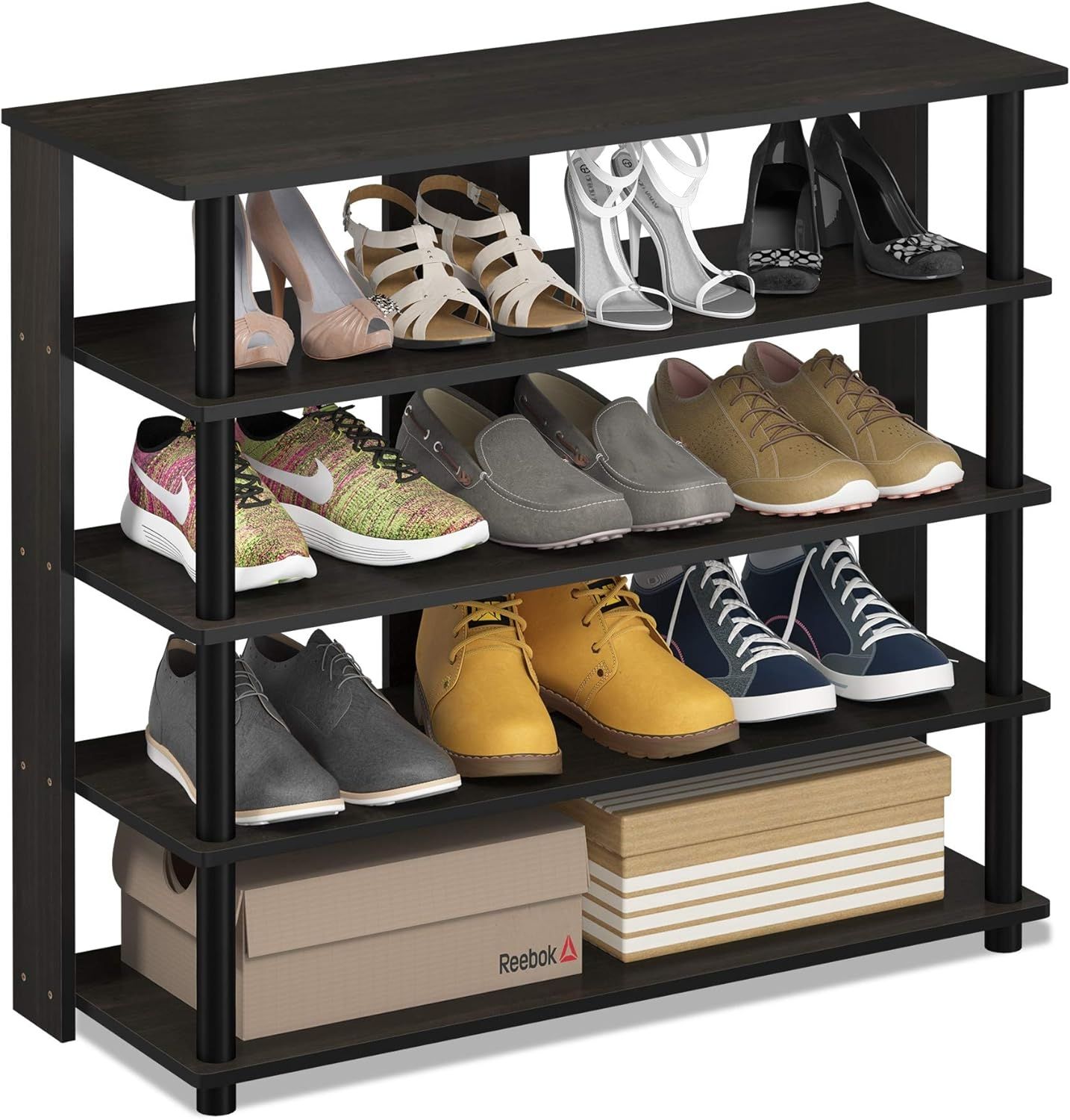 Furinno Breites Schuhregal 5 Ablageflächen, holz, Espresso, 29.97 x 80 x 74.8 cm Bild 1